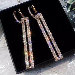 Long Crystals Gold Earrings
